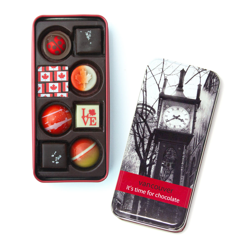 
                  
                    Load image into Gallery viewer, Tin 10 - Gastown Steam Clock Tin Box with Assorted Chocolates - 10 piece
                  
                