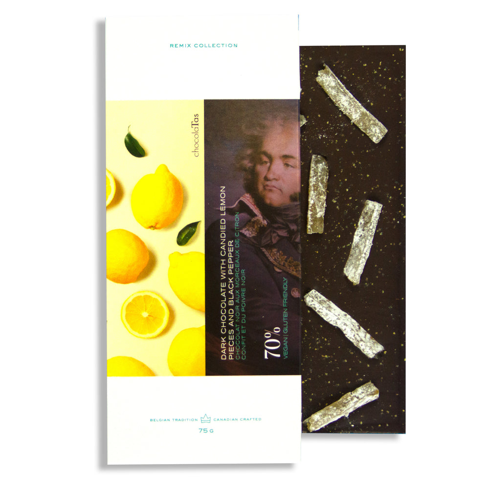 Tablet - Dark Chocolate, 70% with candied Lemon pieces and Black Pepper