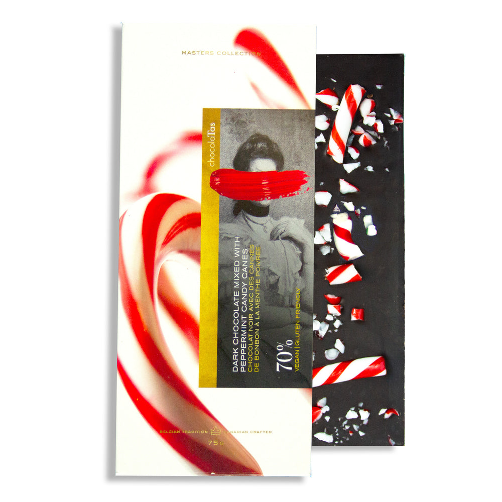 Tablet - Dark chocolate, 70% with Peppermint Candy Cane