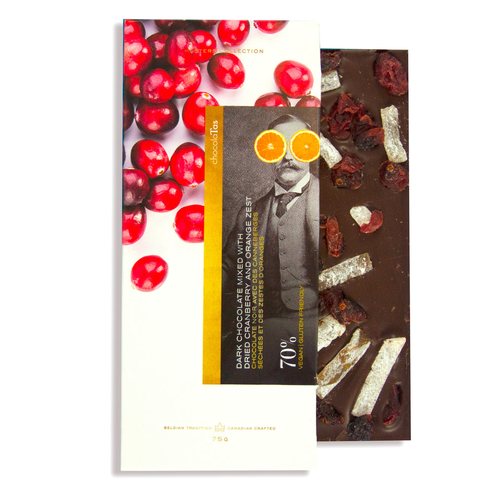 Tablet - Dark Chocolate, 70% with dried Cranberry and Orange Zest