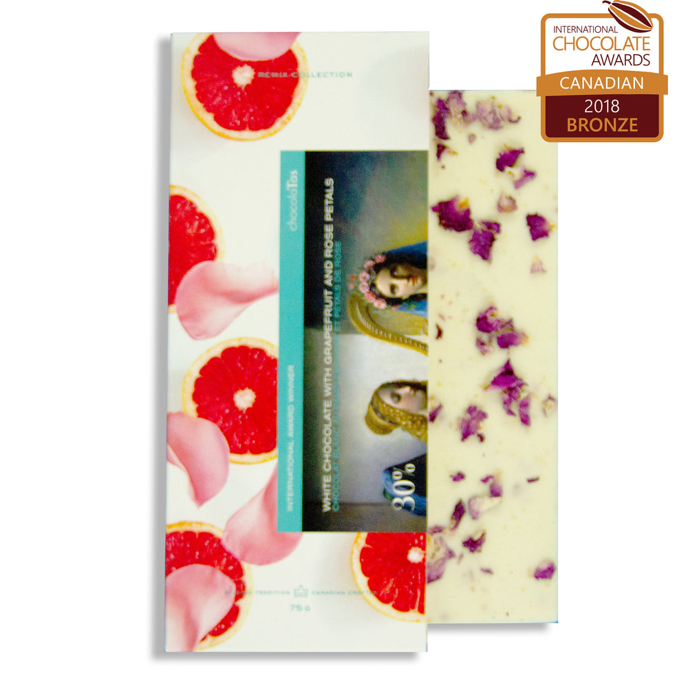 Tablet - White Chocolate, 30% with Grapefruit and Rose Petals