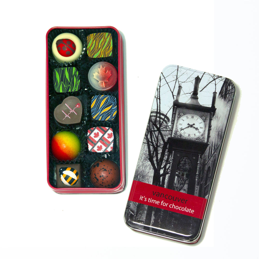 Tin 10 - Gastown Steam Clock Tin Box with Assorted Chocolates - 10 piece